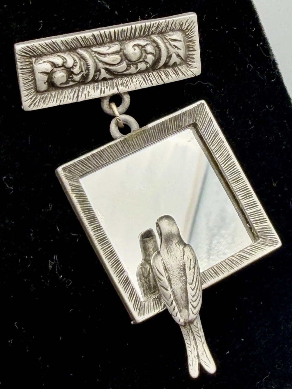 Vintage Silver Bird Mirror Brooch Pin